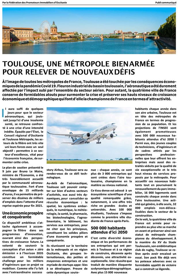 Article de Presse : Toulouse une métropole bien armée pour relever de nouveaux défis